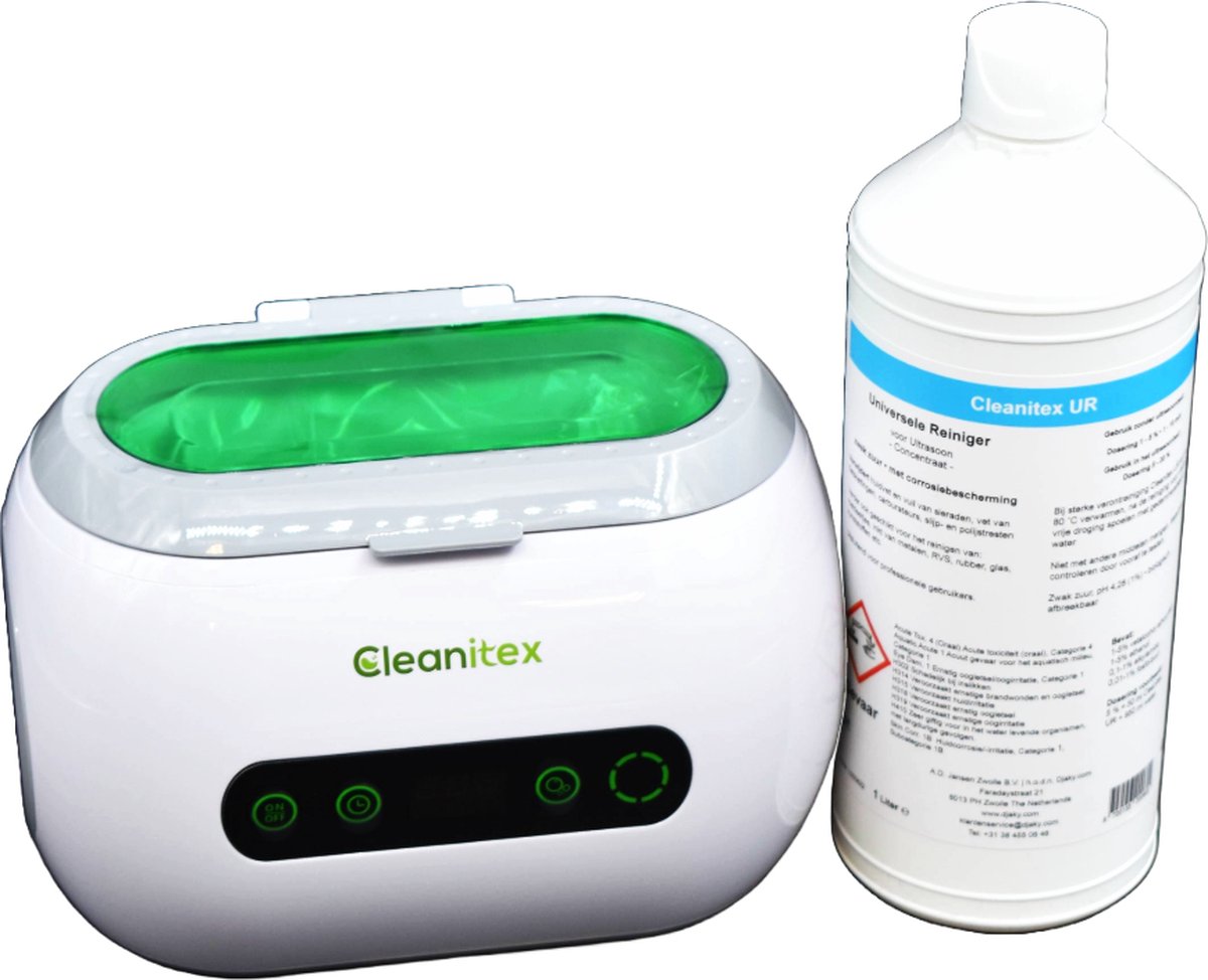 Ultrasoon Reiniger 600 ml + 1L Semi Professionele Ultrasoon Vloeistof - Compact Ultrasoonbad voor o.a. Sieraden, Airbrush & Fietskettingen