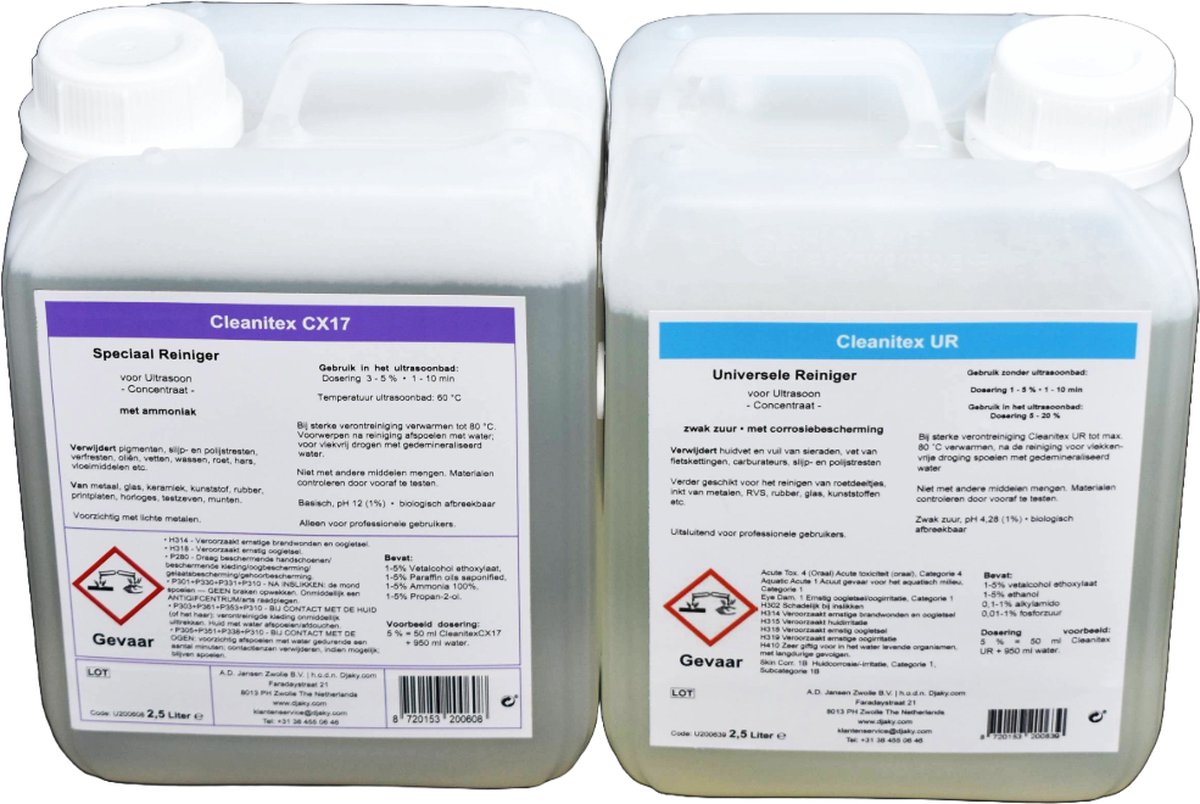 Cleanitex Ultrasoon Vloeistof Voordeelset 2x2.5L - Semi Professionele Reinigingsvloeistof voor o.a. Sieraden, Klokken & Carburateurs