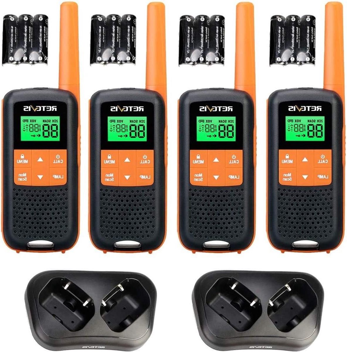 Walkie Talkie Royalty-vrije PMR446-radioset 16 kanalen VOX LED-zaklampscan Twee oplaadmethoden Profi Noodgeval Redden Oranje 4 STK.