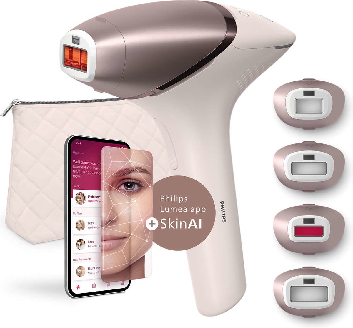 Philips Lumea IPL 9900 Series - Ontharingsapparaat met SenseIQ – Voor Lichaam, Gezicht, Bikini & Oksels – Inclusief 4 Opzetstukken - BRI951/00