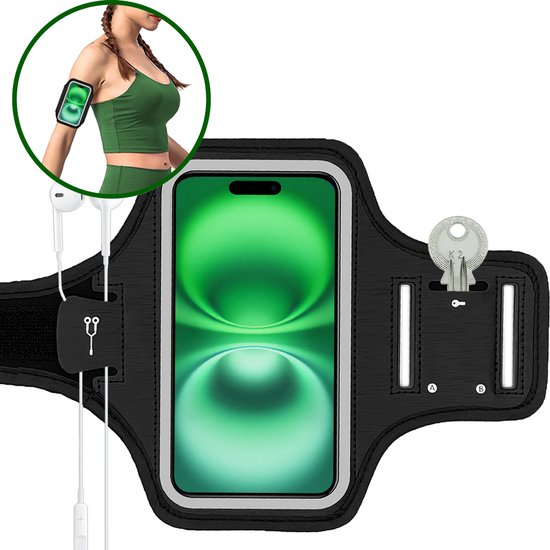 Foto: Hardloop telefoonhouder t m 6 8 inch met sleutelhouder waterdicht hardloopband telefoon met oordopjes clip hardloopband zwart