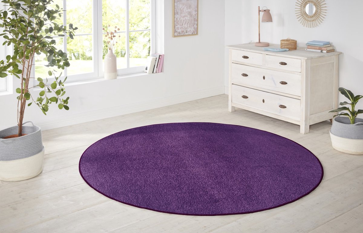 Flycarpets Rond Laagpolig Effen Uni Vloerkleed - Nasty - Paars 200cm rond Ø