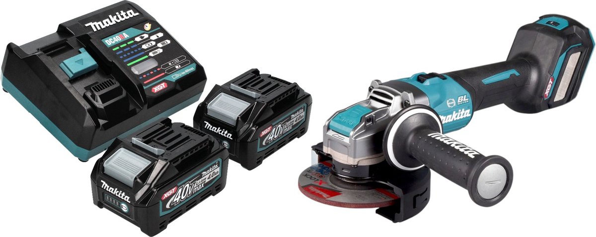 Makita GA 041 GM201 Accu haakse slijper 40 V max. 125 mm X-LOCK Brushless + 2x accu 4.0 Ah + lader