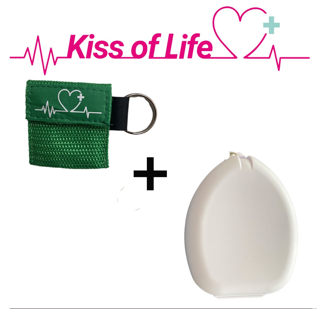 Voorgevormd beademingsmasker + Groene Kiss of Life | Reanimatiemasker | CPR masker | Hardcase | Wit