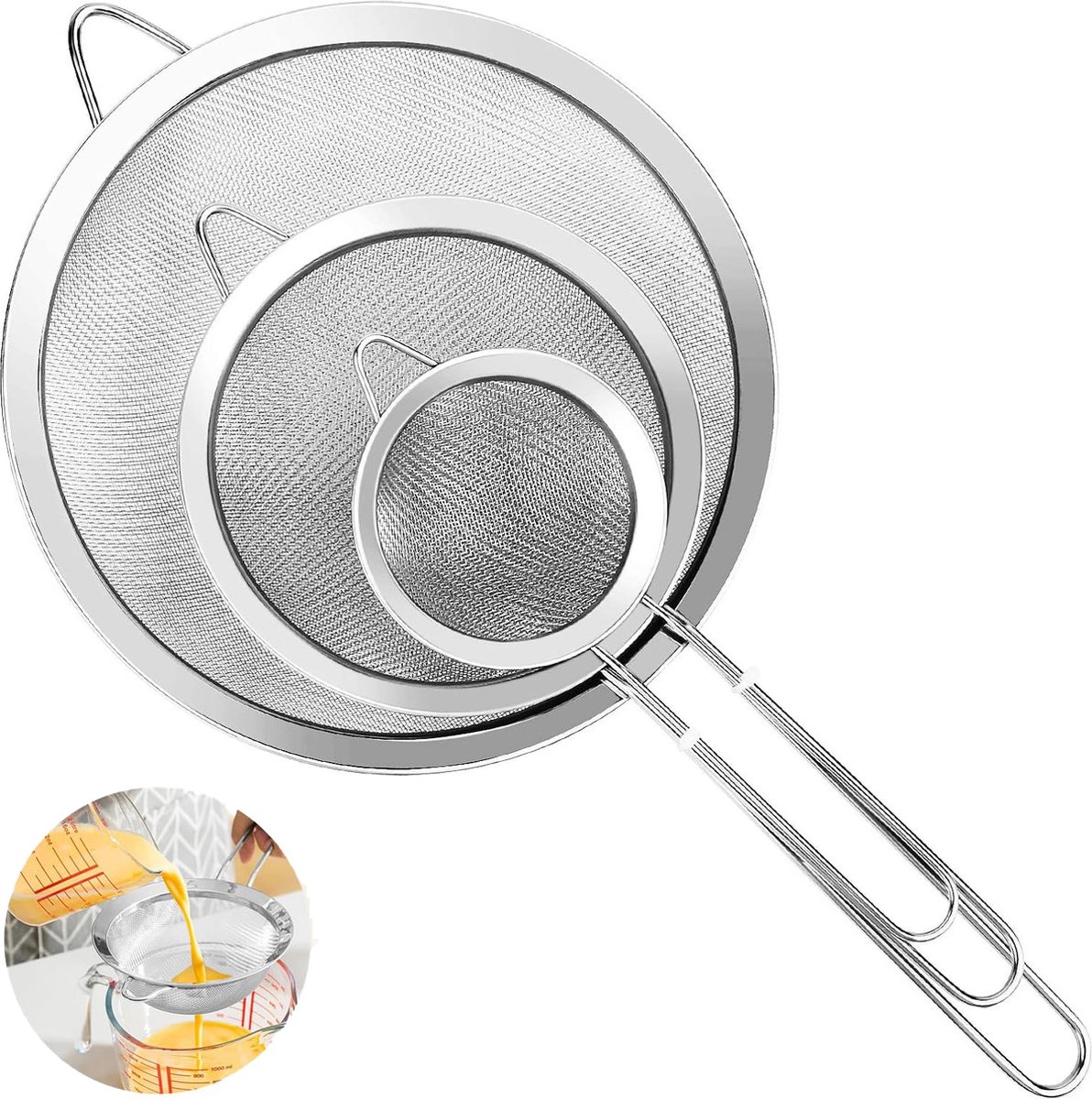Crynuo Zeef - Zeefjes - Keukenvergiet - Vergiet 3 Delig - Ø 32,26 ,21cm - RVS
