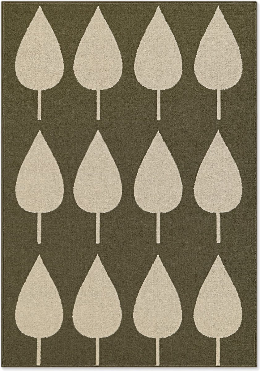 Flycarpets Kindervloerkleed Adventures - Lovely Leaves - Groen / Creme 120x170 cm