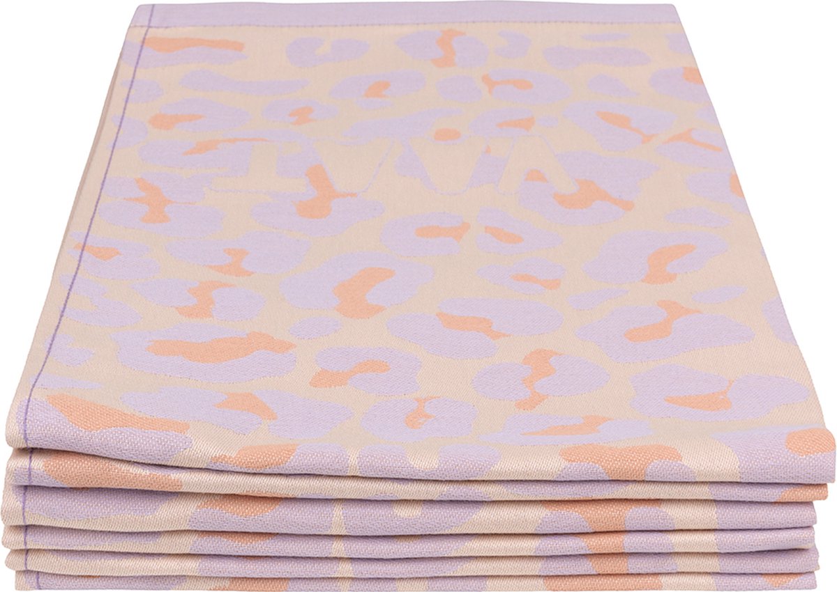 Set theedoeken I love leopard - lila / peach - 50 x 70 cm (6 stuks)