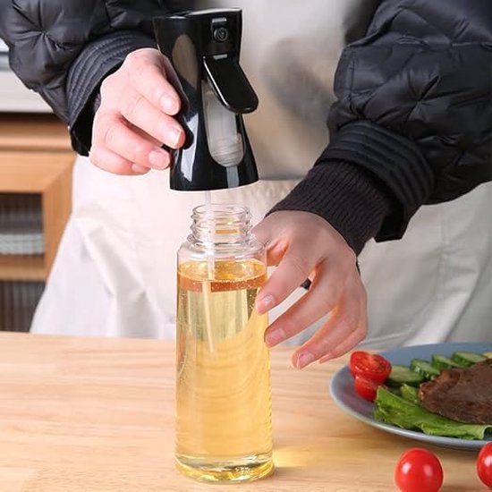 Narimano® Oliesproeier, glas, spuitfles, 300 ml, olieverstuiver, oliesprayfles, olijfolie, spray, salade, oliedispenser voor keuken, koken, BBQ, bakken, grillen, pasta, salade — afbeelding 3