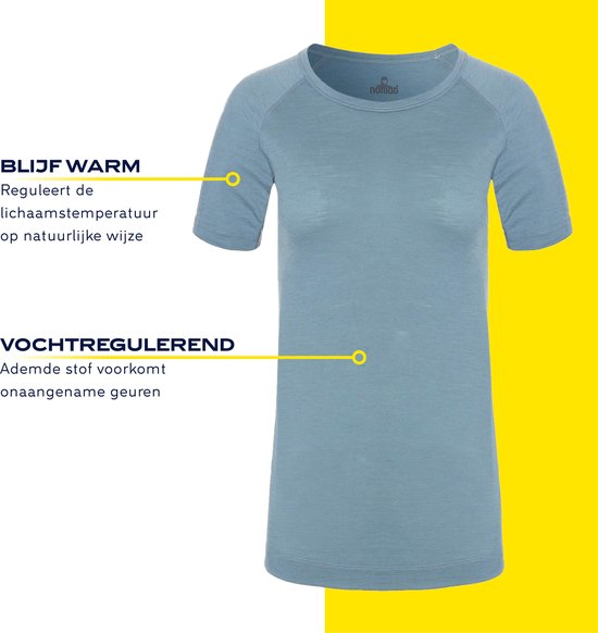 Merino.tech Merinowol Shirt Dames - 100% Merinowol Basislaag Dames Korte Mouw T-shirt (Large, Iceberg Crewneck