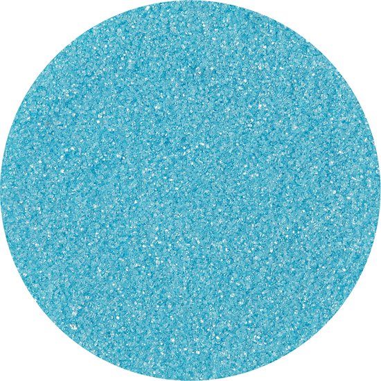 Een cirkel gevuld met felblauwe, glinsterende suiker.