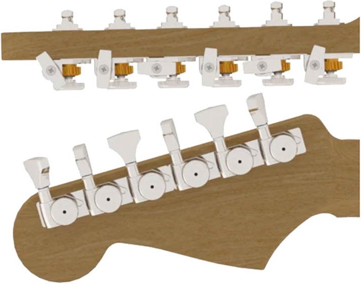 Hipshot HS6K1GL0NST guitar tuner upgrade kit, 6 inline Grip-Lock, open nickel staggered