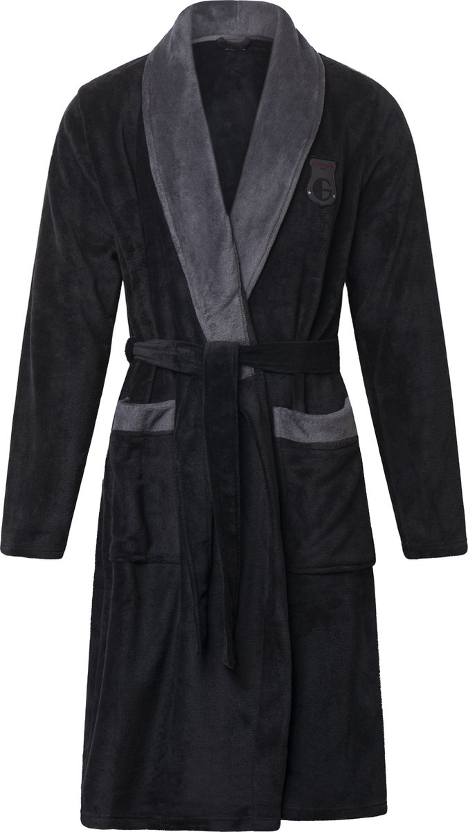 Gentlemen - heren badjas - coral fleece - zwart/grijs - S/M