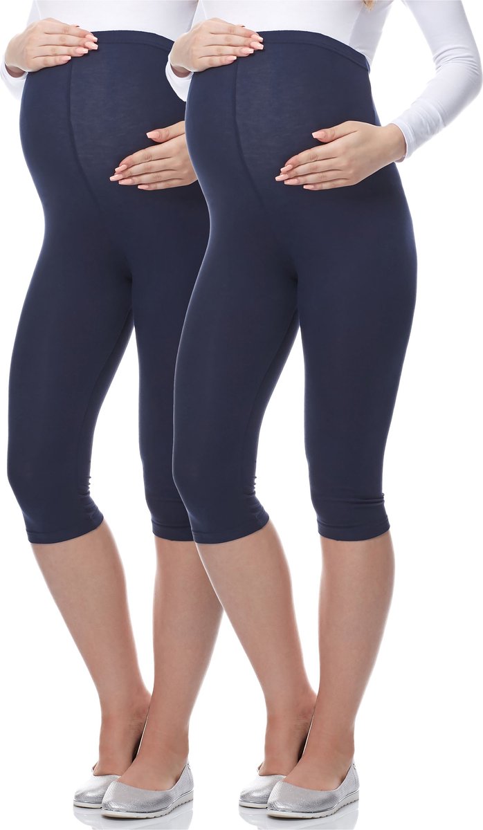 Be Mammy Dames Leggings - Zwangerschapskleding - Capri - Viscose - 2Pack - BE-Leggings-03-2P - Donkerblauw/Donkerblauw - M