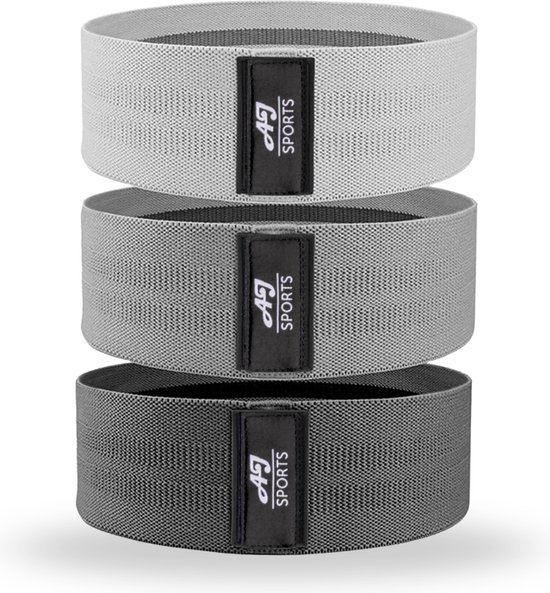 AJ-Sports Weerstandsbanden - Booty Band - Resistance band - Fitness elastiek - Zwart/Grijs/Lichtgrijs - set van 3 - Resistance band - Fitness band - Fitness - Inclusief handleiding & draagtas