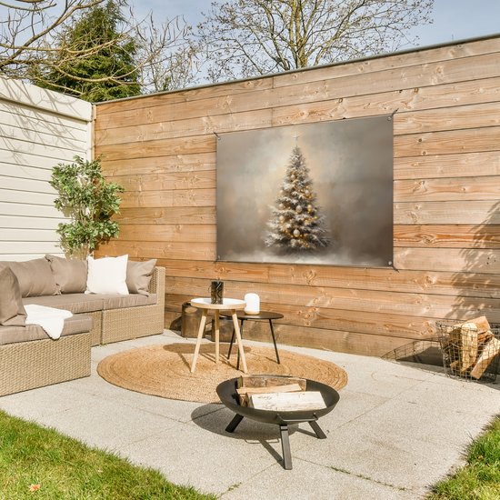 Affiche de jardin 120x80 cm - Décoration de jardin Noël - Sapin de Noël - Neige - Art - Affiche pour le jardin - Décoration extérieure - Tableau de jardin clôture - Décoration murale sur toile de jardin - Décoration murale sur toile de balcon