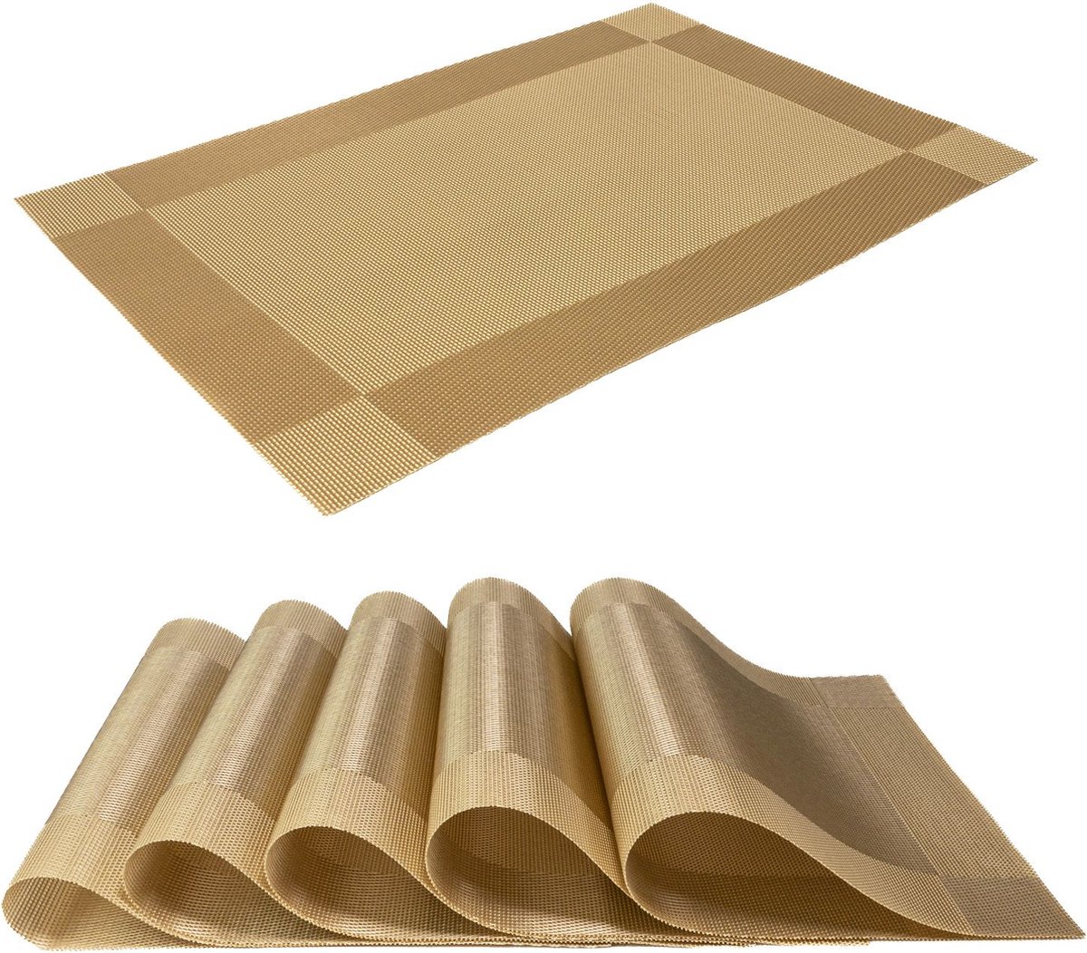 Intirilife 6x Placemat van PVC in Goud - 45 x 30 cm - Tafelmat Onderzetter Afveegbaar Hittebestendig voor keuken Eettafel
