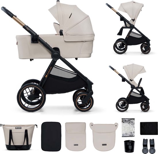Kinderkraft NEA 2 - Kinderwagen 2-in-1 - Lichtgewicht - Vering op alle wielen - Compact inklapbaar - Omkeerbare zitting - All-season design - Inclusief accessoires - Veilig volgens EN 1466 - Lekvrije wielen - Max. belasting 27 kg - Beige