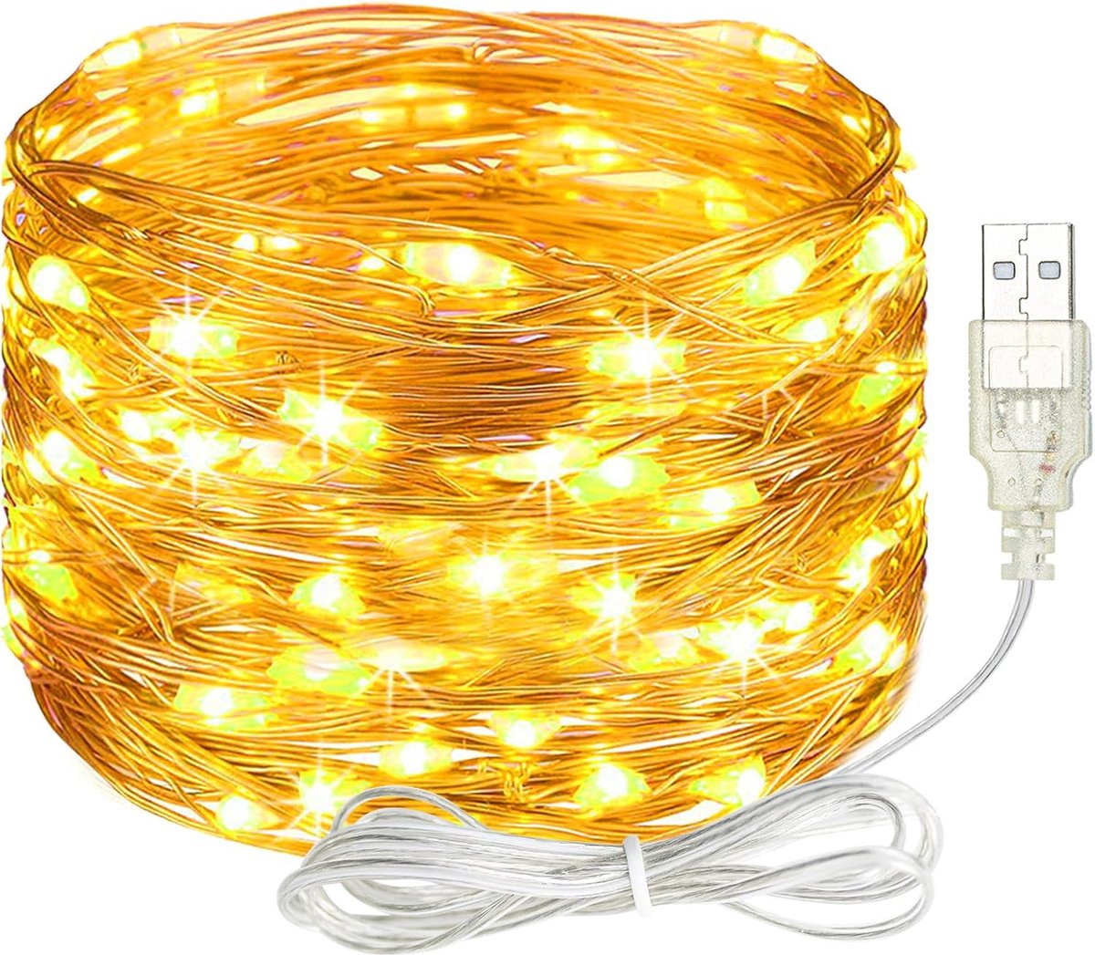 Led-lichtsnoer met USB - Waterdicht - 5 m - Warm wit - Koperdraad