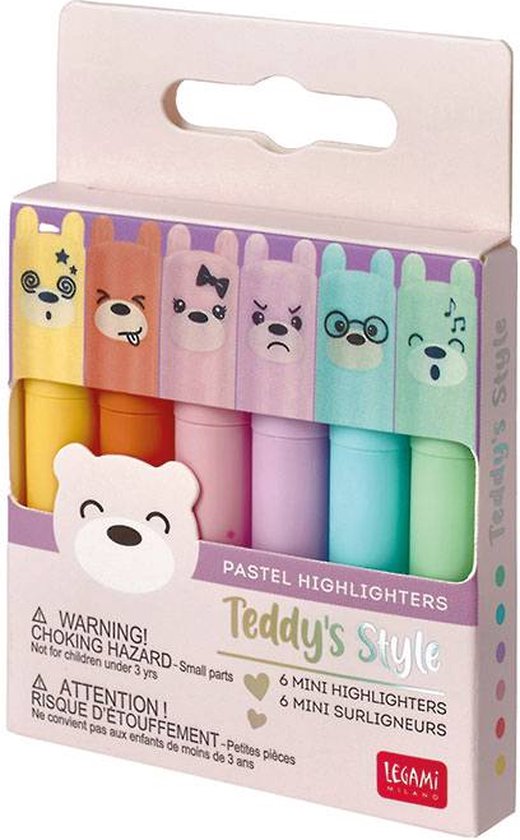 Legami -Teddy's Style - Set van 6 pastel mini markeerstiften