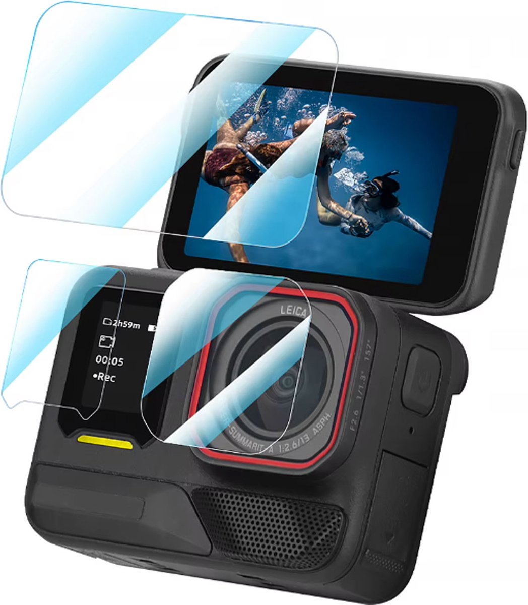 Screenprotector geschikt voor Insta360 Ace Pro 2 Action Cam – Gehard glas – Complete Set – Hoge kwaliteit screen protectors – Tempered Glass 9H – 1 set – 2x LCD & 1x Lens – TechDefend