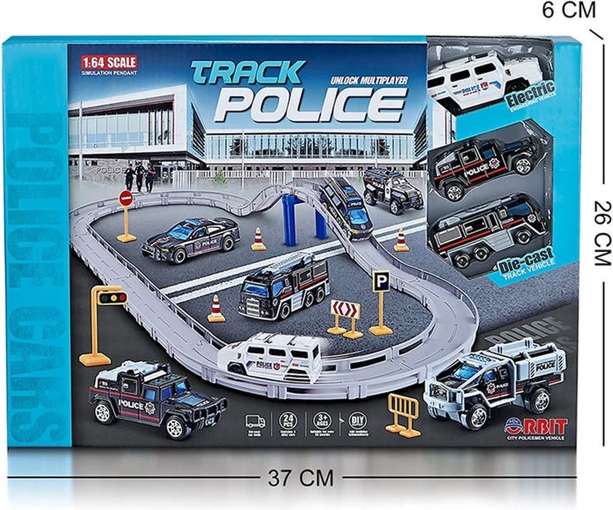 Politiebaan Speelset – Racebaan met Diecast Politieauto’s, Verkeersborden en Accessoires – Educatief Speelgoed voor Kinderen vanaf 3 Jaar – Perfect Cadeau