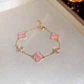 EHH Beauty - Luxe Klaver armband - Pink/ Roze - Goud kleur - Limited edition- cadeau vrouw
