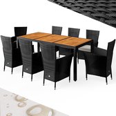 Casaria Tuinset - Tafel Acacia Polyrattan 150x90cm 8 Stoelen - Zwart