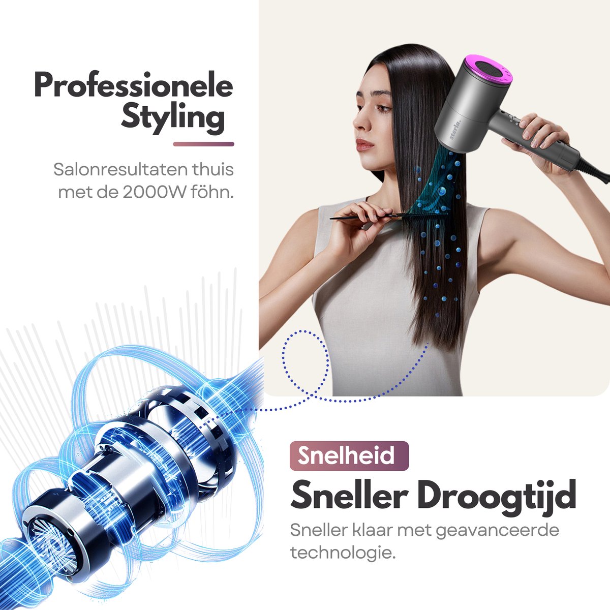 Premium Haarföhn met Diffuser en Ionentechnologie - 2000W - afbeelding 2