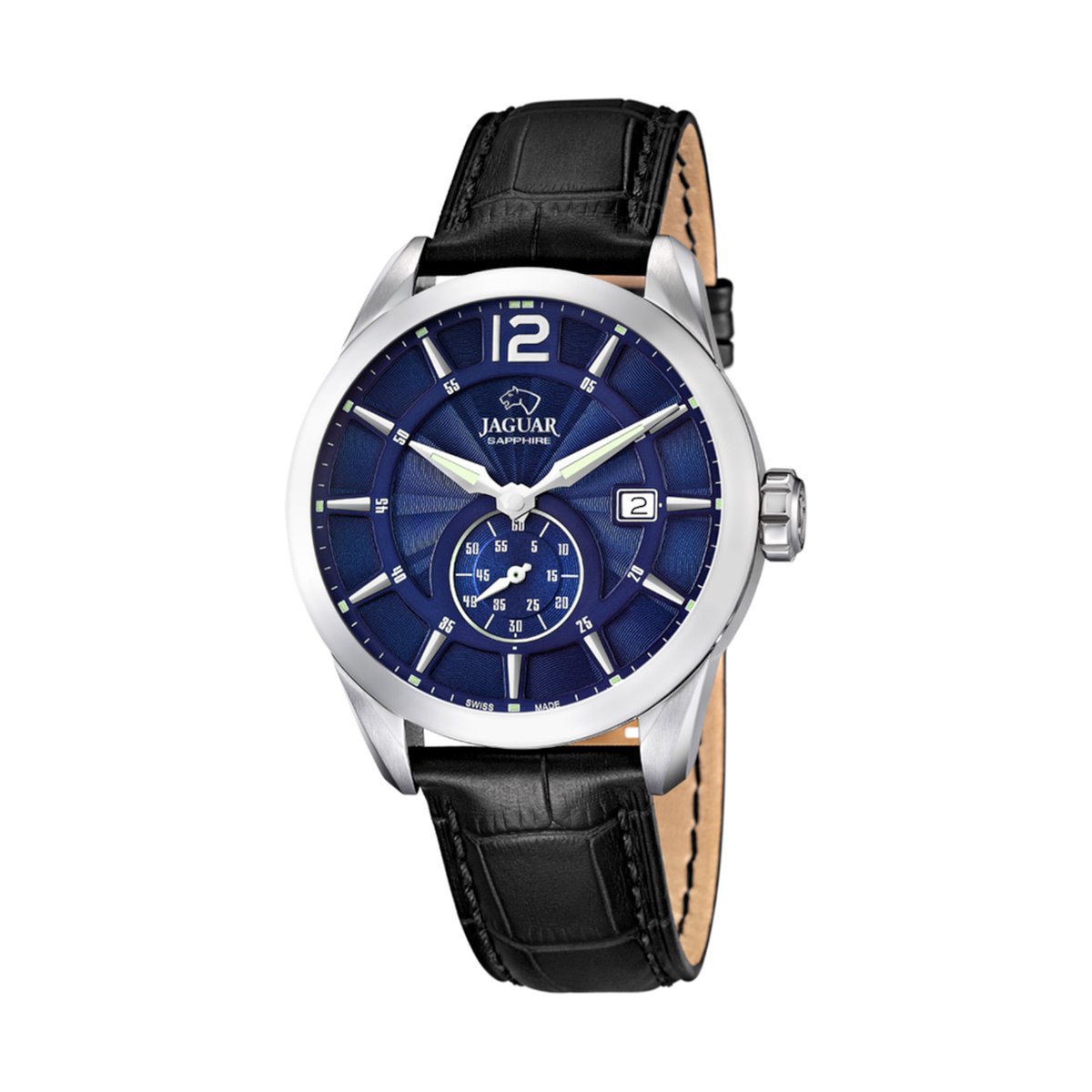 Jaguar J663-2 Heren Horloge - Saffierglas - Roestvrijstaal-Leer - Zilverkleurig - Ø 43 mm - Quartz - Gesp - 10 ATM (zwemmen)