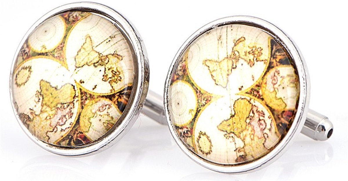 Vintage Globe manchetknopen - Wereldkaart - Rond - Heren manchetknopen