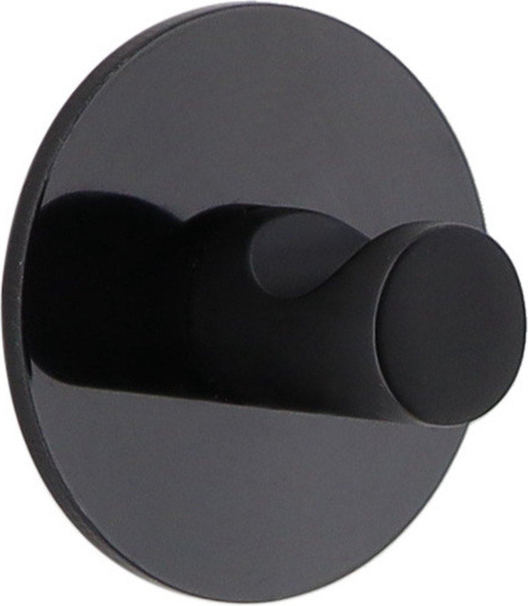 Tendance Plakhaakje rond - 1x stuks - Diameter 4 cm - Zelfklevende ophang haakjes - zink - zwart - keuken/badkamer haken