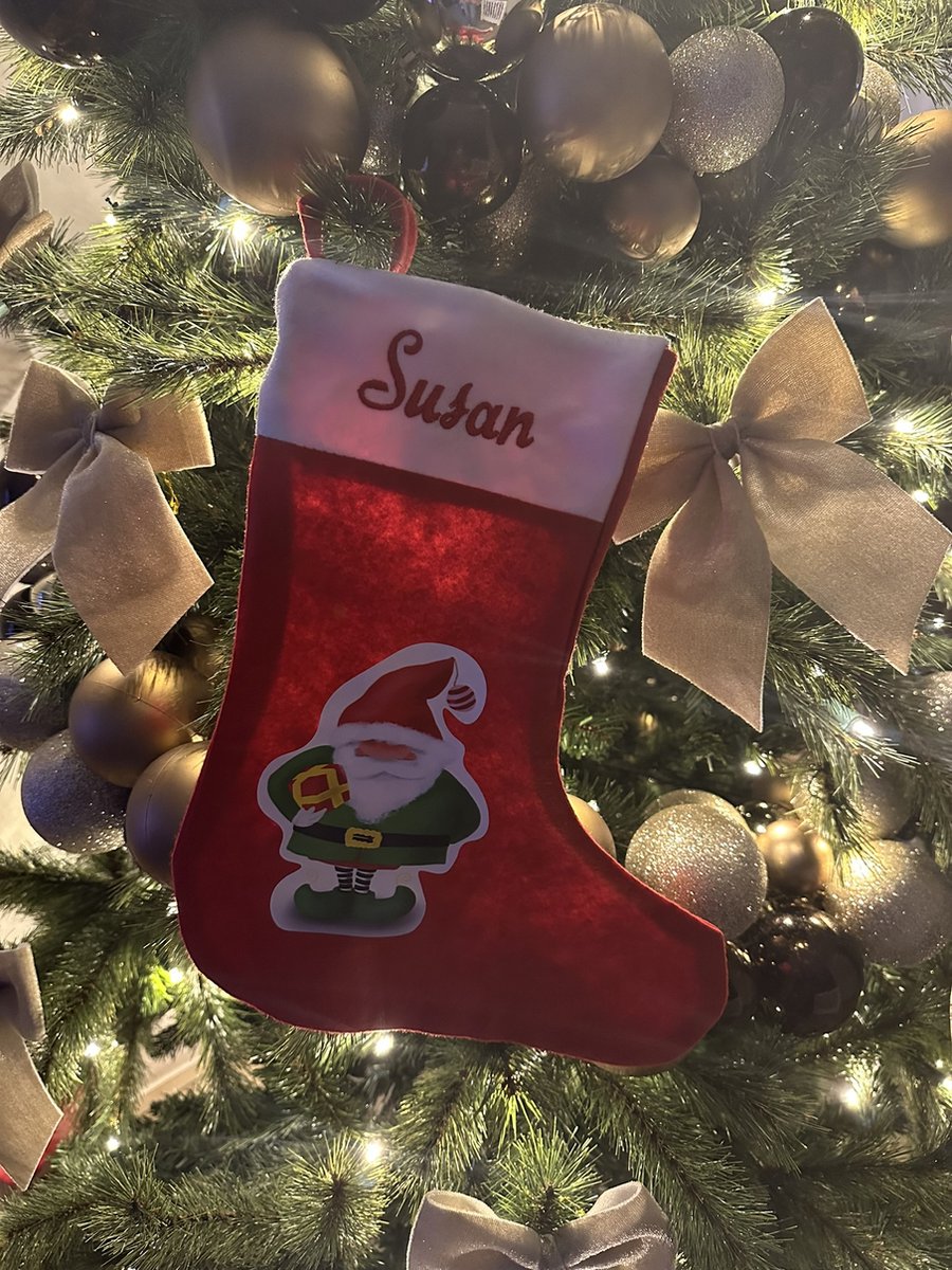 Gepersonaliseerde kerstsok met naam in rood en wit, Kerstmis thema - Adalletti.