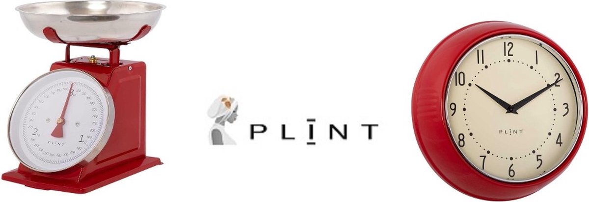 Retro Plint Set - Keukenweegschaal - Wandklok - Retro - Plint - Rood