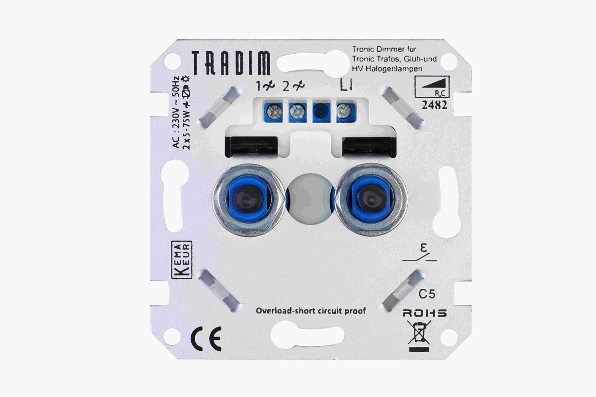 Tradim - LED Dimmer DUO - 2×5-75W - Fase-afsnijding - Universeel