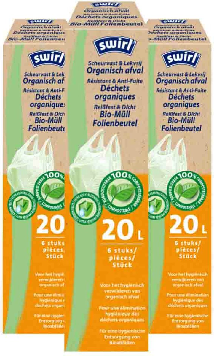Goedkoopste 3x Swirl Pedaalemmerzakken Bio 20 liter 6 stuks