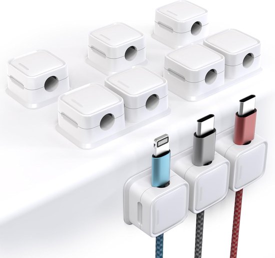 Kronwahl Set van 8 magnetische kabelhouders, zelfklevende kabelclips voor efficiënt kabelbeheer, verstelbare kabelorganizer, voor oplaadkabels, USB enz. (wit
