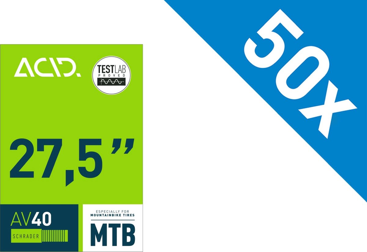 Acid Tube 27.5" MTB AV 40 mm 47/54 - Fietsband - Binnenbanden - Geschikt voor Mountainbike - Tubeless - Fiets Accessoires - Tube Fiets - 40 mm Ventiel - 50 stuks
