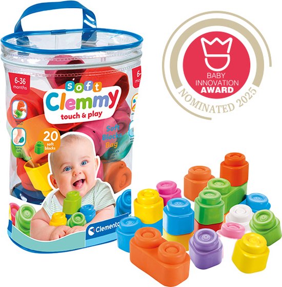 Clementoni Soft Clemmy - Stapelblokken - Baby Blokken - 20 Zachte Speelblokken - 6-36 maanden