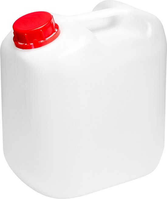 Kunststof jerrycan (zwart) met schenktuit (rood), UN-goedgekeurd, inhoud 20 liter
