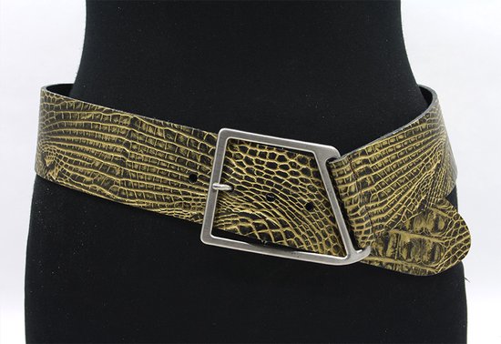Thimbly Belts Ceinture large pour femme or/noir croco - ceinture femme - 6 cm de large - Zwart / Or - Cuir véritable fleur - Tour de taille : 85 cm - Longueur totale de la ceinture : 100 cm