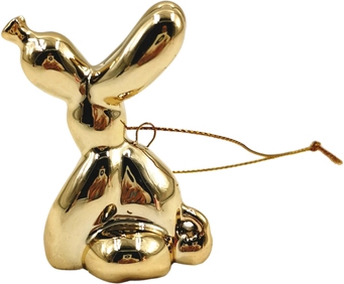 Ballon Hond Kerstbal - Zittend - Kerstbal - 5,5x4x6,5cm - Ornament - Hondenhanger Ballon - Keramiek - Goud