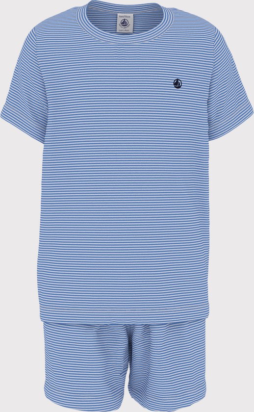 Pyjama en coton Petit Bateau avec short à imprimé rayé Garçons - Blauw; Wit