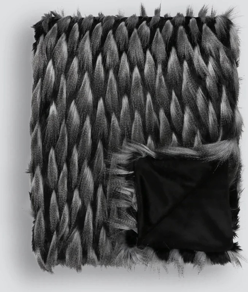 Heirloom Hoge kwaliteit Plaid - Iberian Wolf - 200 x 140 - Heerlijk Zacht Imitatiebont - Fluwelen Binnenkant Zwart