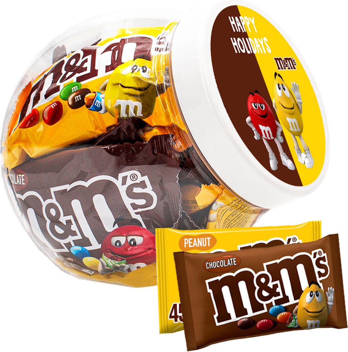 M&M's Chocolade & Peanut Mix - "Happy Holidays" - chocoladecadeau - in herbruikbare pot - 450g