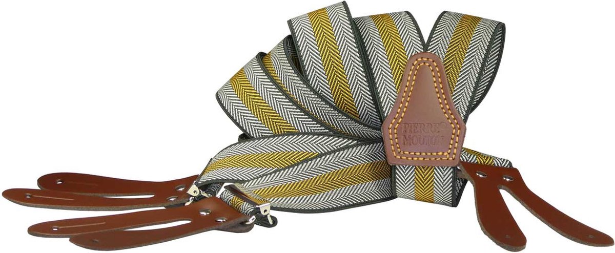 Pierre Mouton - Bretel - Volwassenen - Heren - Chevron - Bretel - met Leertjes - Geel - 140cm - 35mm - XL - XXL