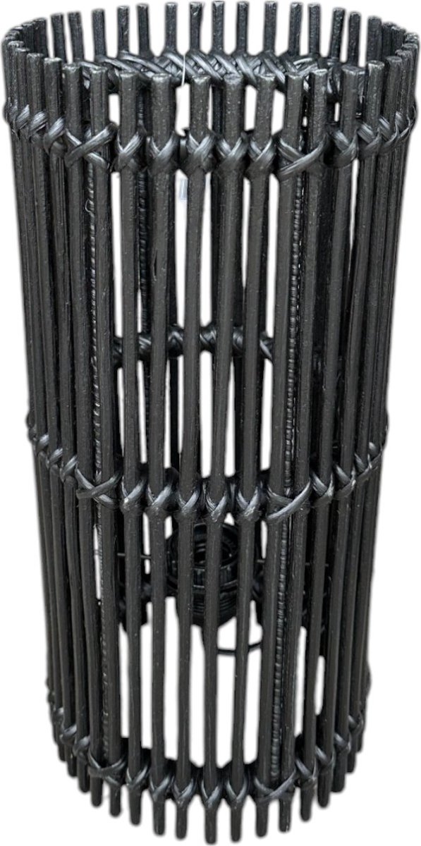 Rotan Lamp Cilinder - 18xH40 cm - tafellamp - vloerlamp - Zwart