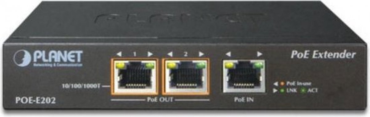 PLANET POE-E202 netwerkextender Netwerkzender & -ontvanger Zwart 10, 100, 1000 Mbit/s