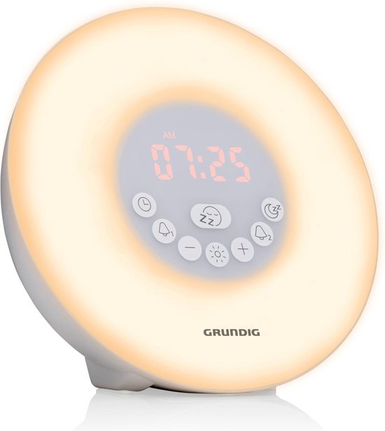 Grundig Wake-Up Light met FM-Radio - Lichtwekker met Simulatie van Zonsopgang - Digitale Licht Wekker met 10 Natuurlijke Geluiden en Kleurenverlichting - Inclusief Snooze- en Timerfunctie