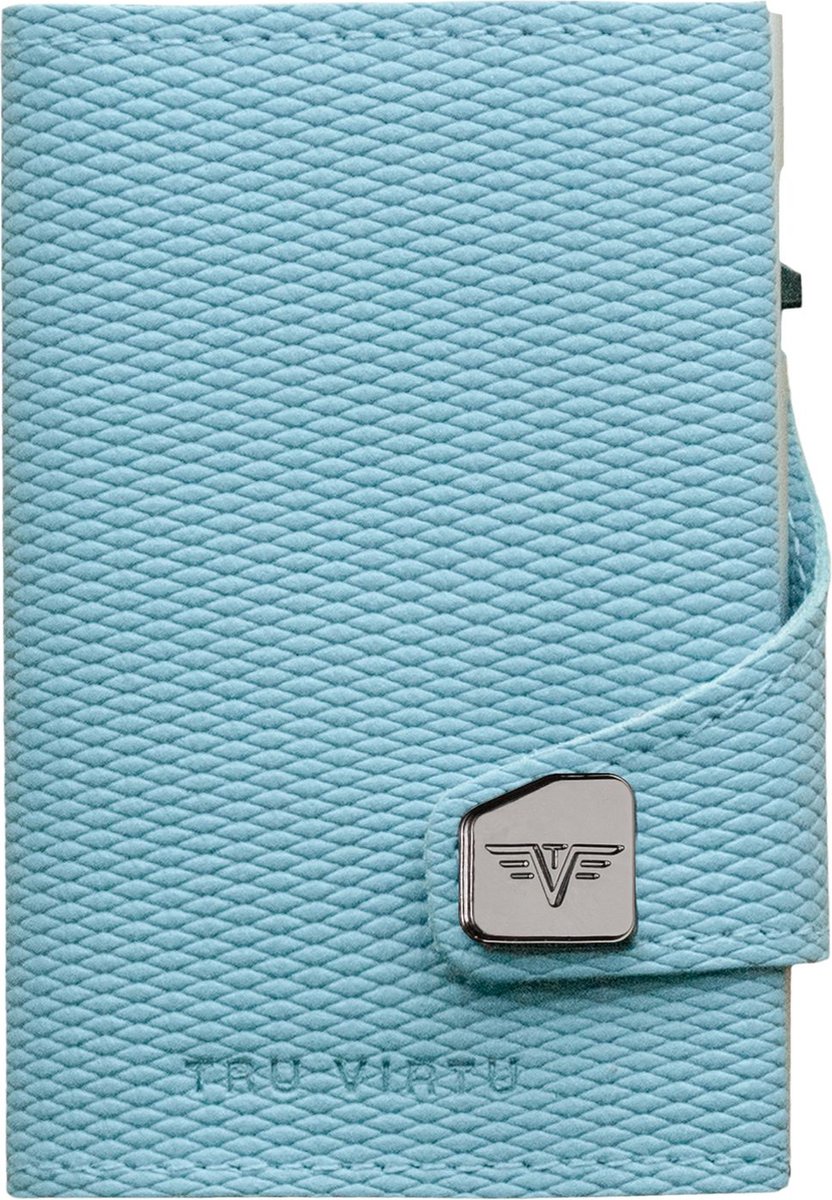 TRU VIRTU Leren Kaarthoes Click & Slide Wallet Rhombus Light Blue / Silver Blauw Veelkleurig