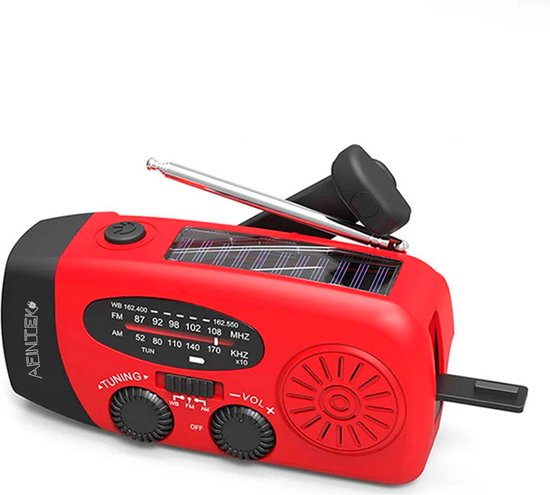 AFINTEK Noodradio Op Batterijen - Voor Rampen - Voor Camping - Powerbank - Solar - Rood